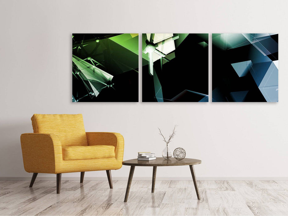 Panoramic 3-piece canvas picture 3D polygon