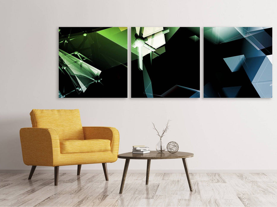 Panoramic 3-piece canvas picture 3D polygon