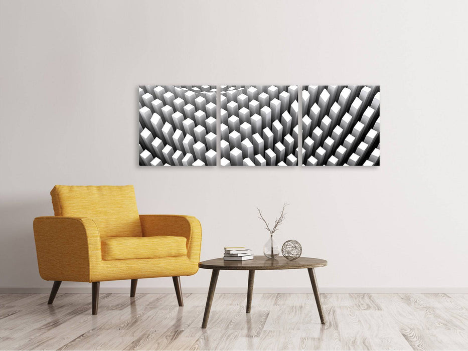 Panorama canvas picture 3 pieces 3D grid design