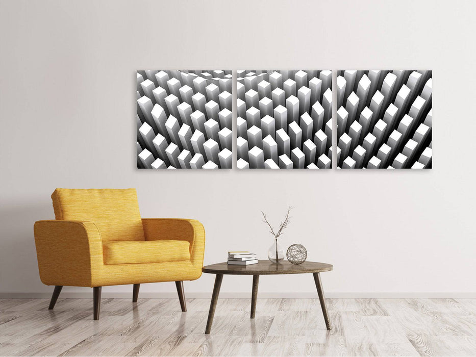 Panorama canvas picture 3 pieces 3D grid design