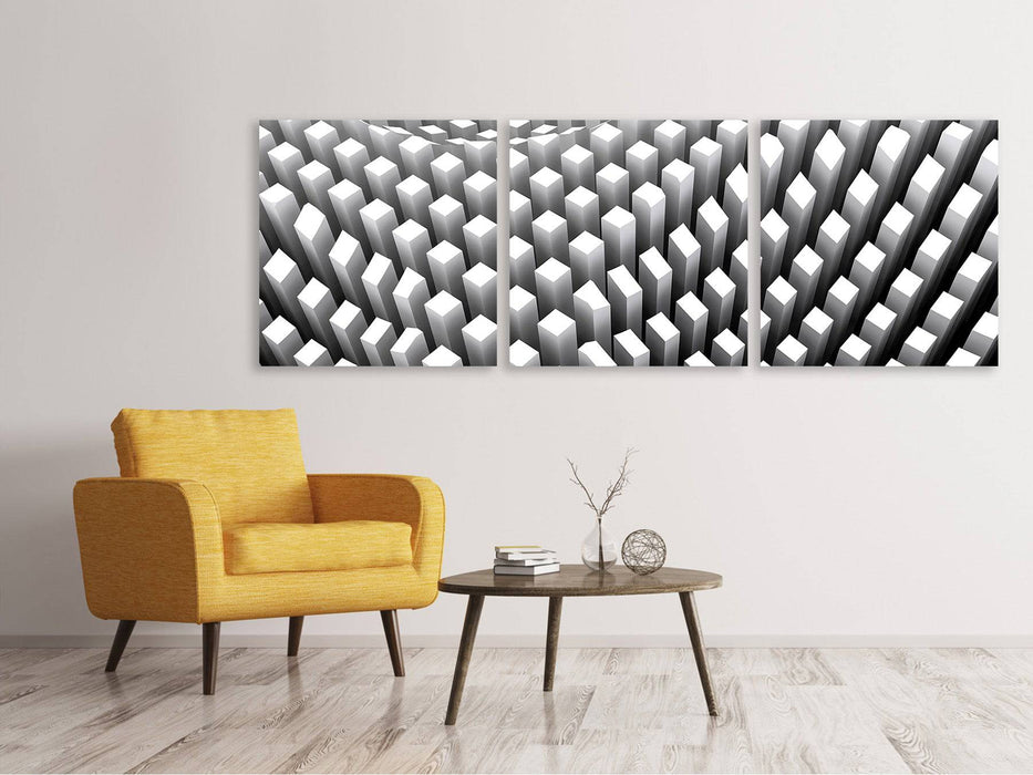 Panorama canvas picture 3 pieces 3D grid design