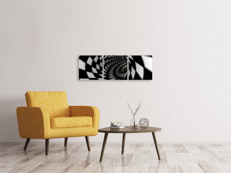 Panorama Leinwandbild 3-teilig Abstrakter Tunnel Black u0026 White