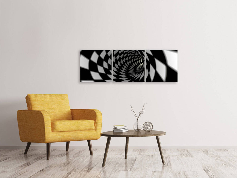 Panorama Leinwandbild 3-teilig Abstrakter Tunnel Black u0026 White