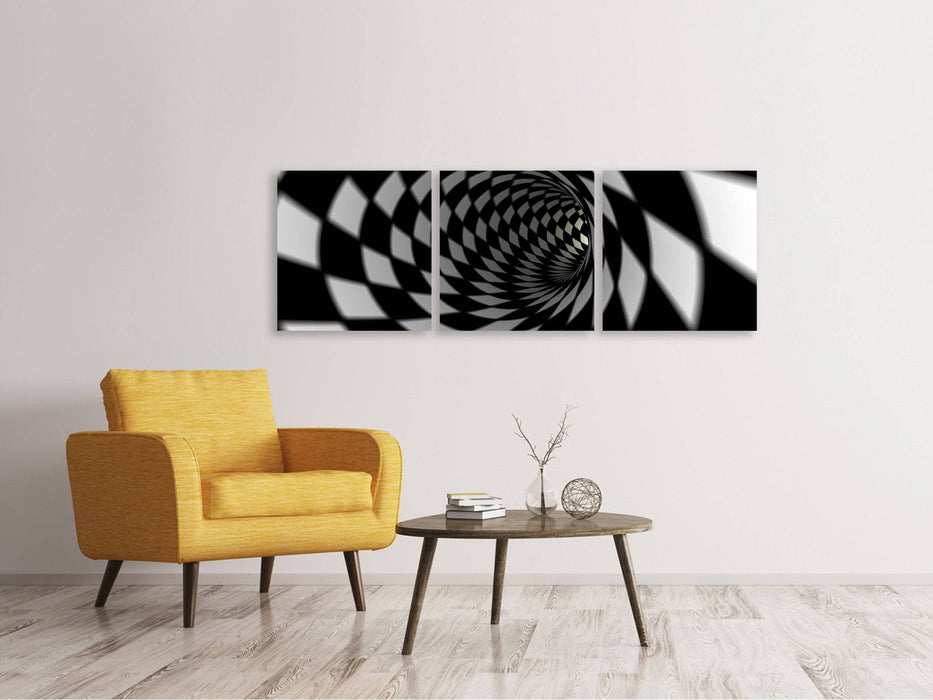 Panorama Leinwandbild 3-teilig Abstrakter Tunnel Black u0026 White