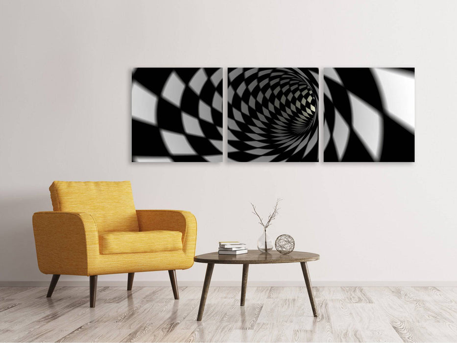 Panorama Leinwandbild 3-teilig Abstrakter Tunnel Black u0026 White