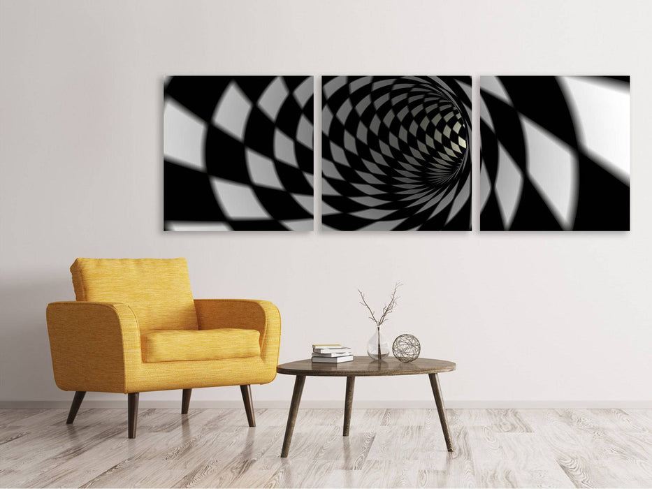 Panorama Leinwandbild 3-teilig Abstrakter Tunnel Black u0026 White