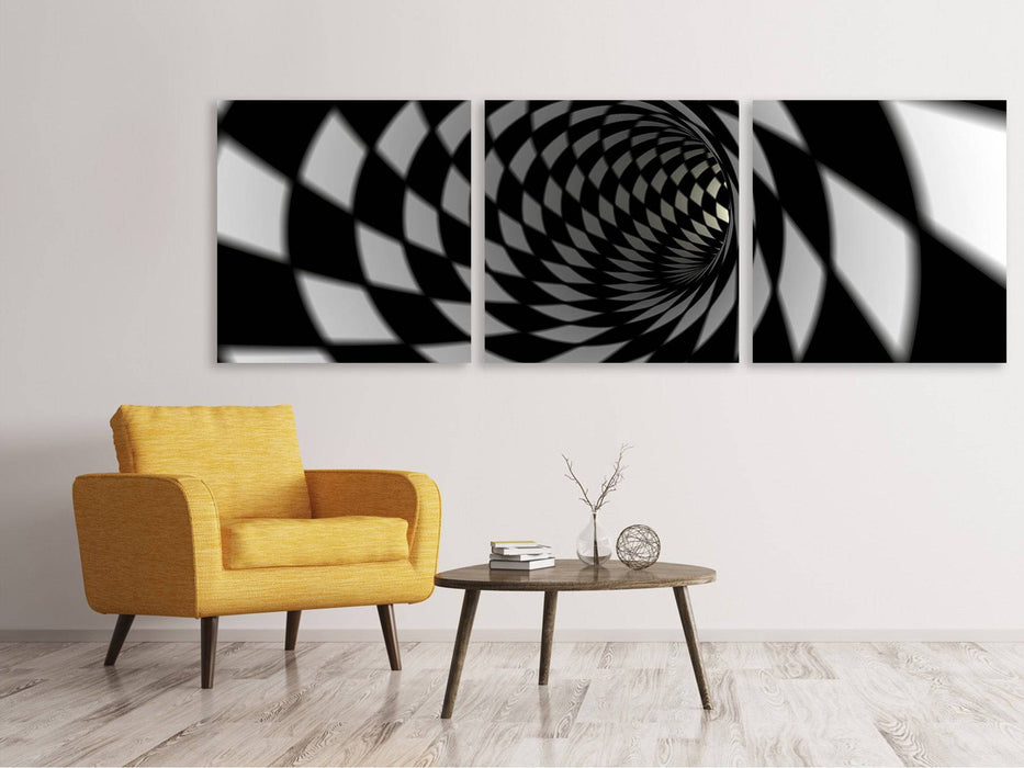 Panorama Leinwandbild 3-teilig Abstrakter Tunnel Black u0026 White