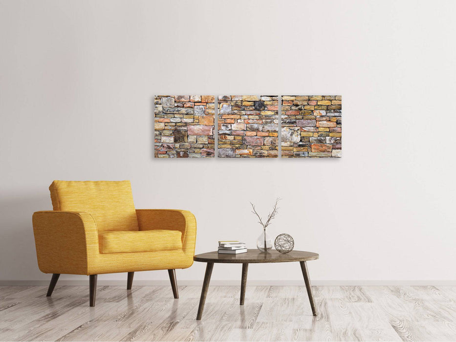 Panorama 3-piece canvas picture Old stone wall