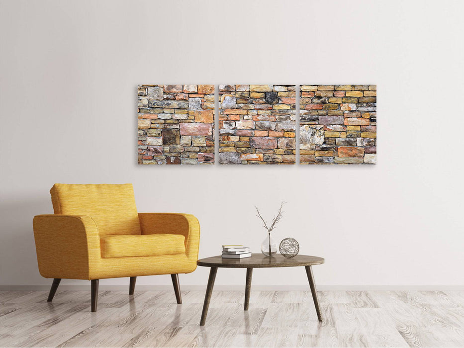 Panorama 3-piece canvas picture Old stone wall