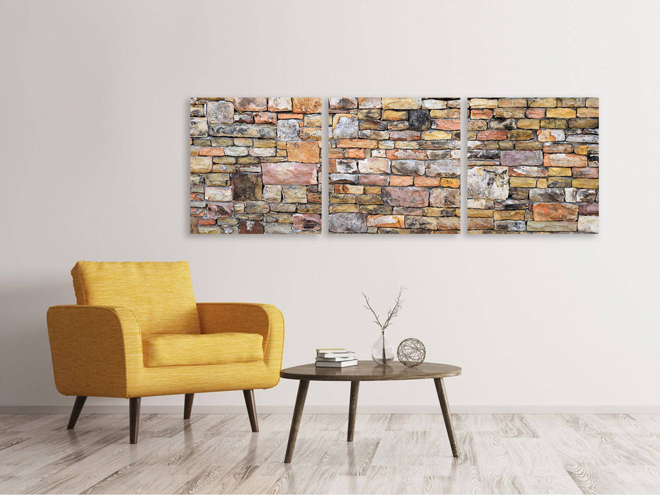 Panorama 3-piece canvas picture Old stone wall