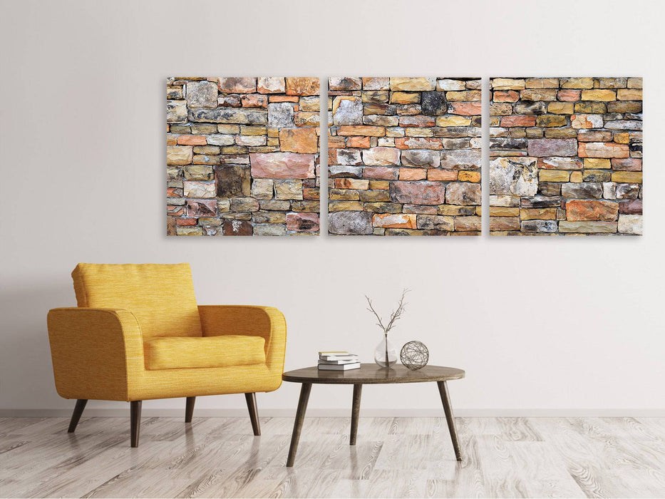 Panorama 3-piece canvas picture Old stone wall