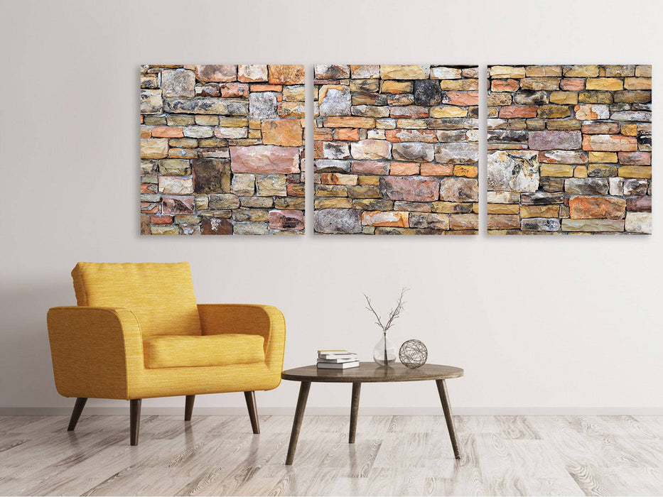 Panorama 3-piece canvas picture Old stone wall