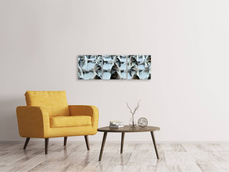 Tableau sur toile panoramique en 3 parties Au marché aux poissons