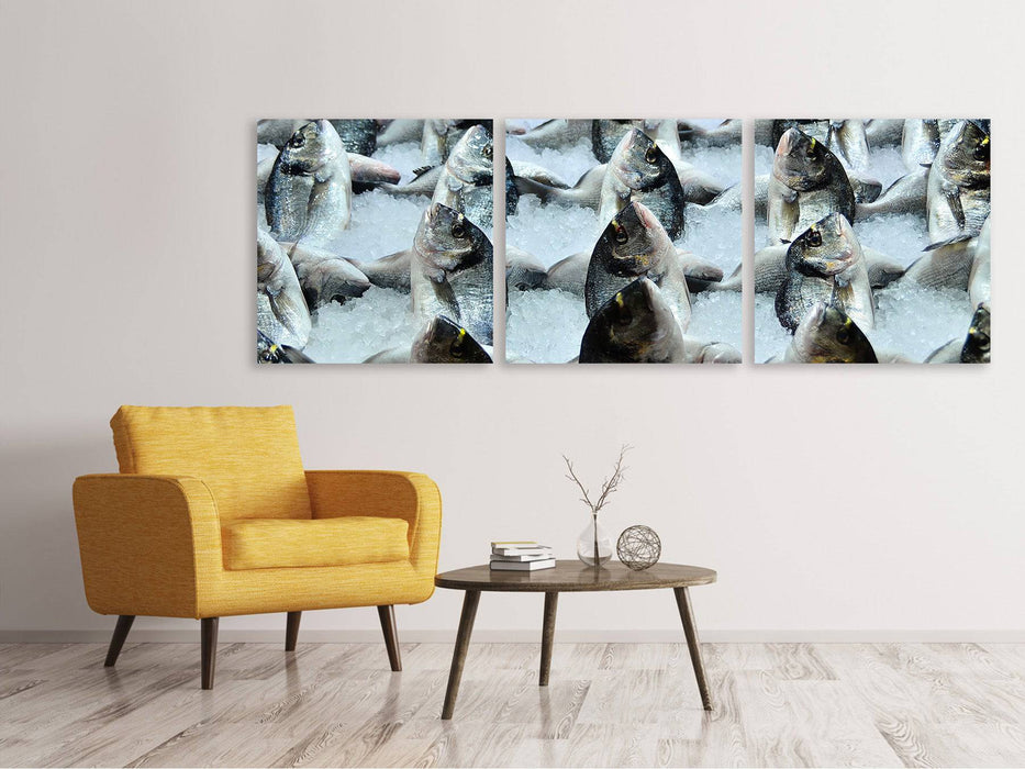 Tableau sur toile panoramique en 3 parties Au marché aux poissons