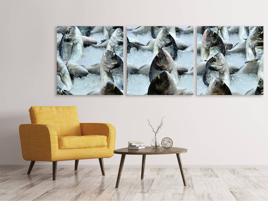 Tableau sur toile panoramique en 3 parties Au marché aux poissons