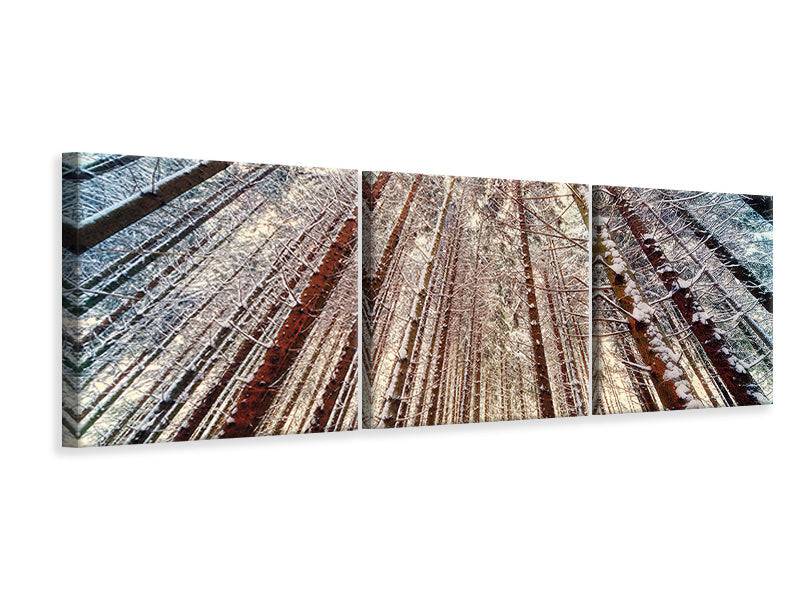 Tableau sur toile panoramique en 3 parties arbres dans la neige