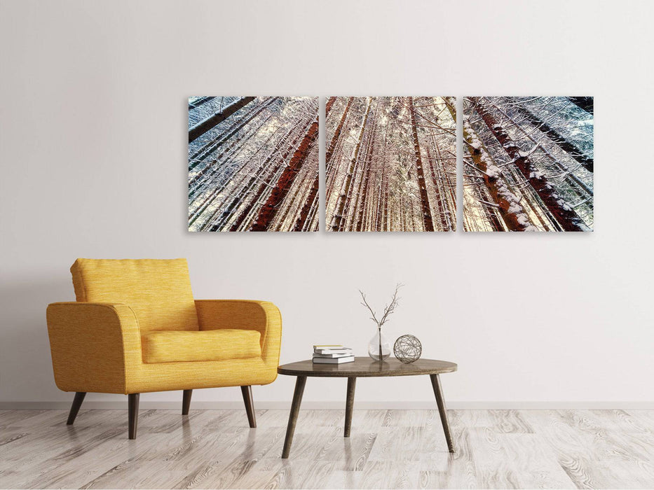 Tableau sur toile panoramique en 3 parties arbres dans la neige