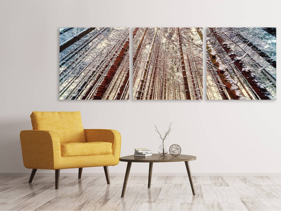 Tableau sur toile panoramique en 3 parties arbres dans la neige