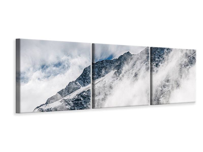 Tableau sur toile panoramique en 3 parties vue sur la montagne avec des nuages