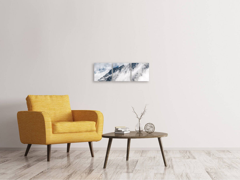 Panoramic 3-piece canvas picture mountain view with clouds