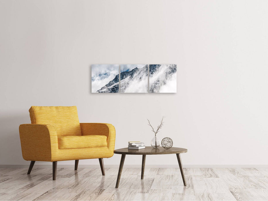 Panoramic 3-piece canvas picture mountain view with clouds