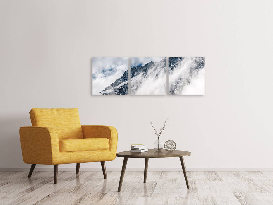 Panoramic 3-piece canvas picture mountain view with clouds