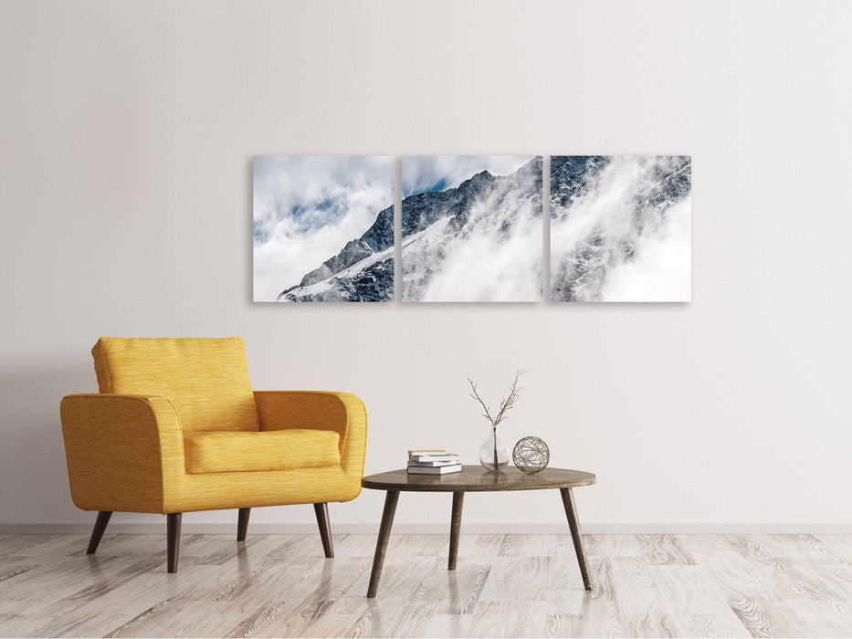 Panoramic 3-piece canvas picture mountain view with clouds