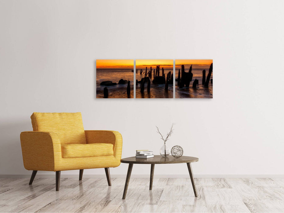 Tableau sur toile panoramique en 3 parties Ambiance apaisante au bord de la mer