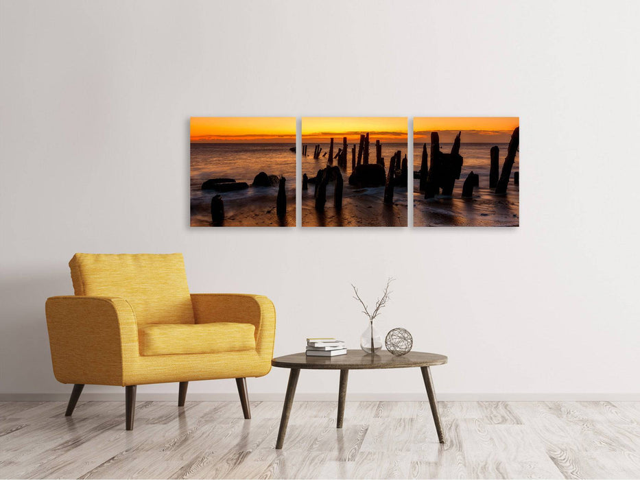 Tableau sur toile panoramique en 3 parties Ambiance apaisante au bord de la mer