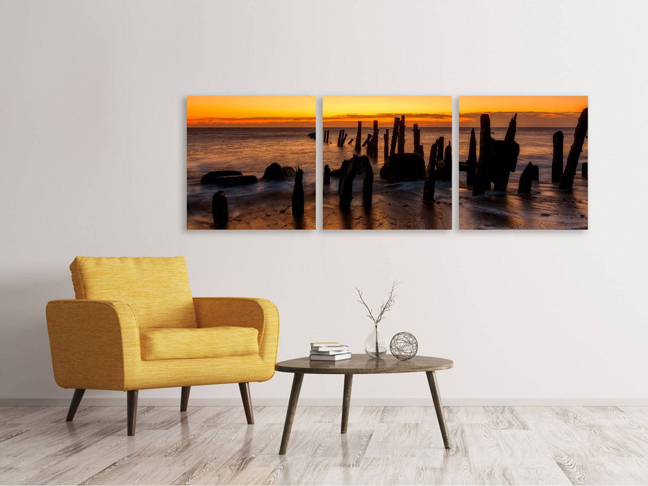 Tableau sur toile panoramique en 3 parties Ambiance apaisante au bord de la mer