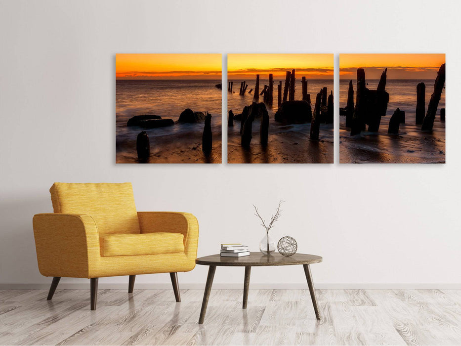 Tableau sur toile panoramique en 3 parties Ambiance apaisante au bord de la mer