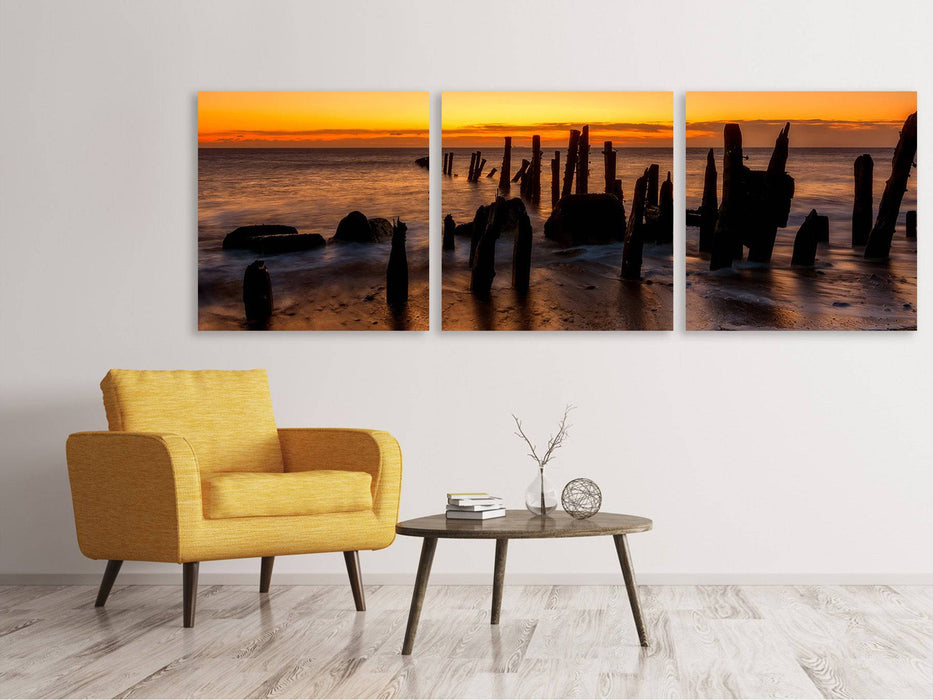 Tableau sur toile panoramique en 3 parties Ambiance apaisante au bord de la mer