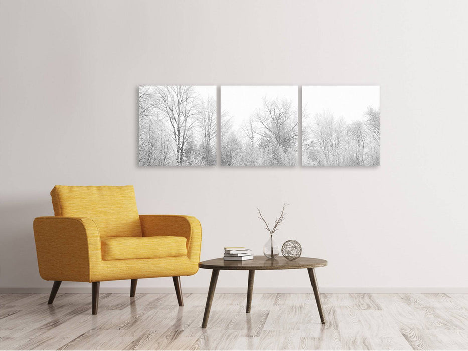 Tableau sur toile panoramique en 3 parties Bouleaux dans la neige