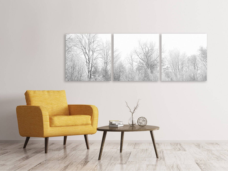 Tableau sur toile panoramique en 3 parties Bouleaux dans la neige