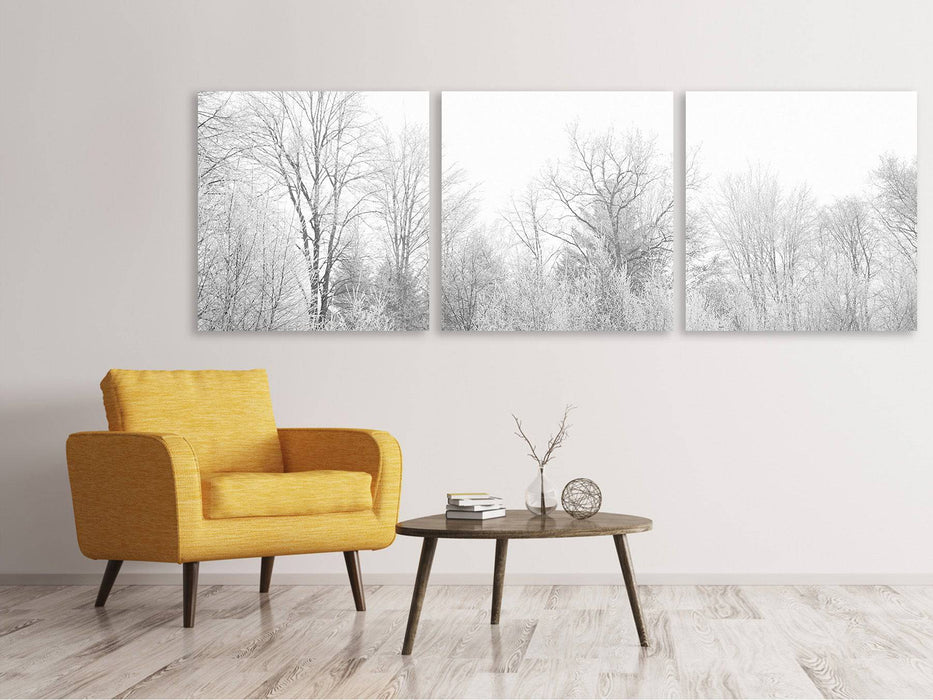 Tableau sur toile panoramique en 3 parties Bouleaux dans la neige