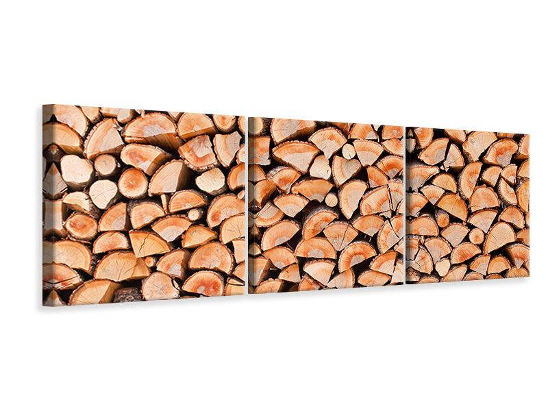 Panoramic 3-piece canvas picture Birch stacks