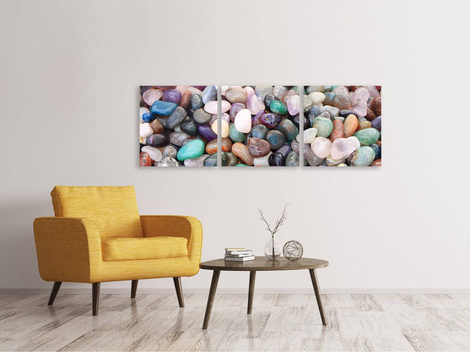 Panoramic 3-piece canvas picture Colorful gemstones