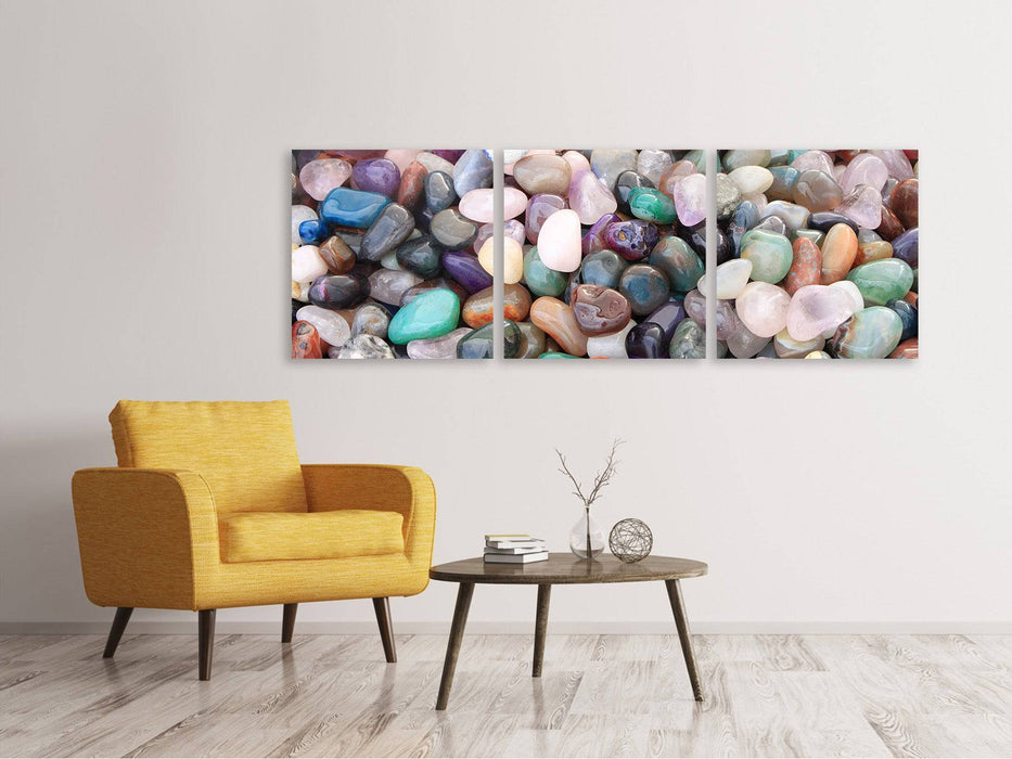 Panoramic 3-piece canvas picture Colorful gemstones