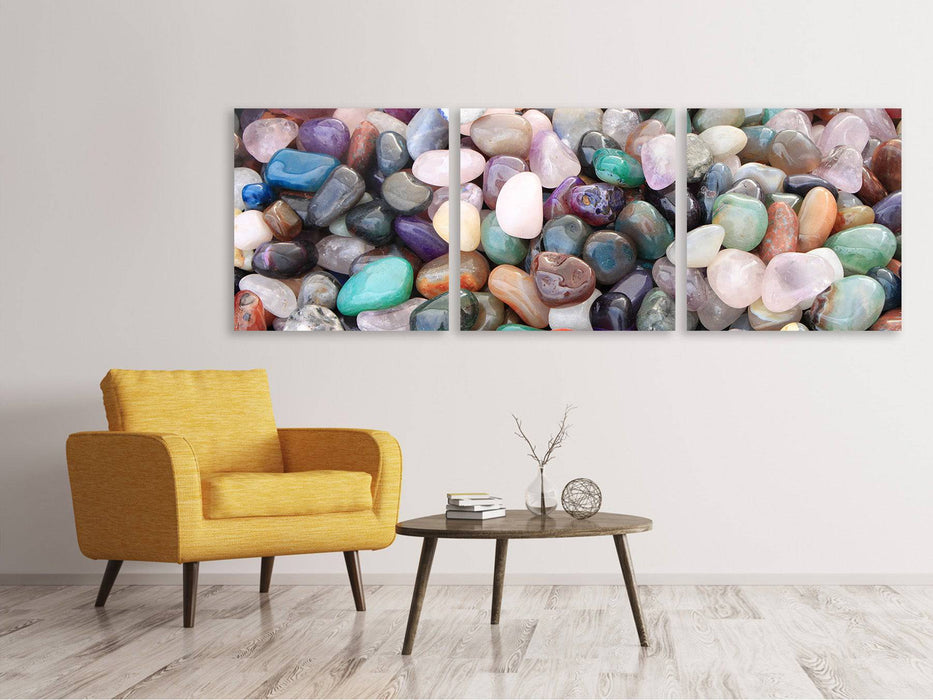 Panoramic 3-piece canvas picture Colorful gemstones