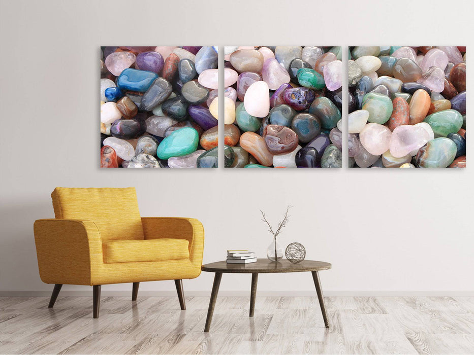 Panoramic 3-piece canvas picture Colorful gemstones