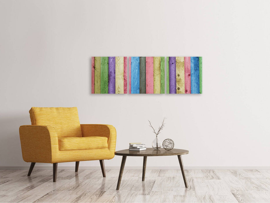 Tableau sur toile panoramique en 3 parties Bois coloré