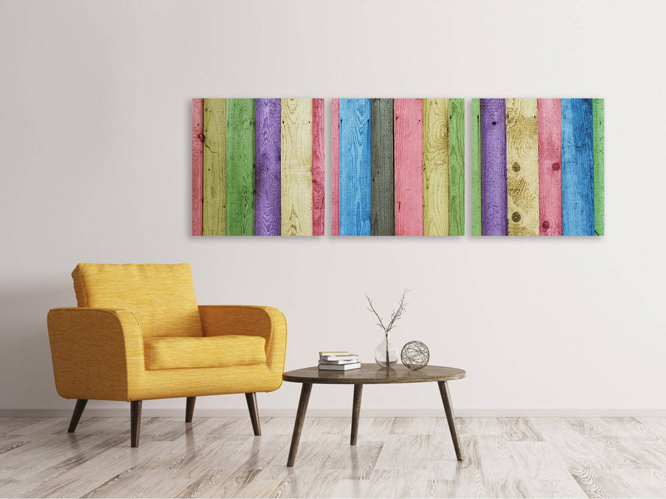 Tableau sur toile panoramique en 3 parties Bois coloré