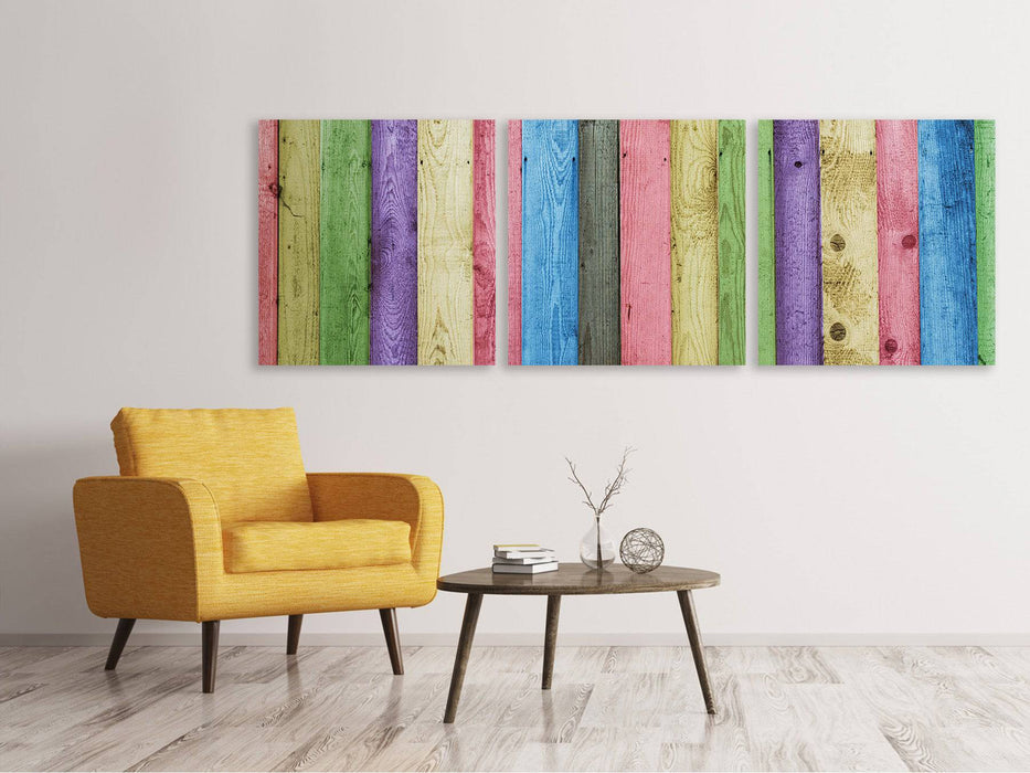 Tableau sur toile panoramique en 3 parties Bois coloré