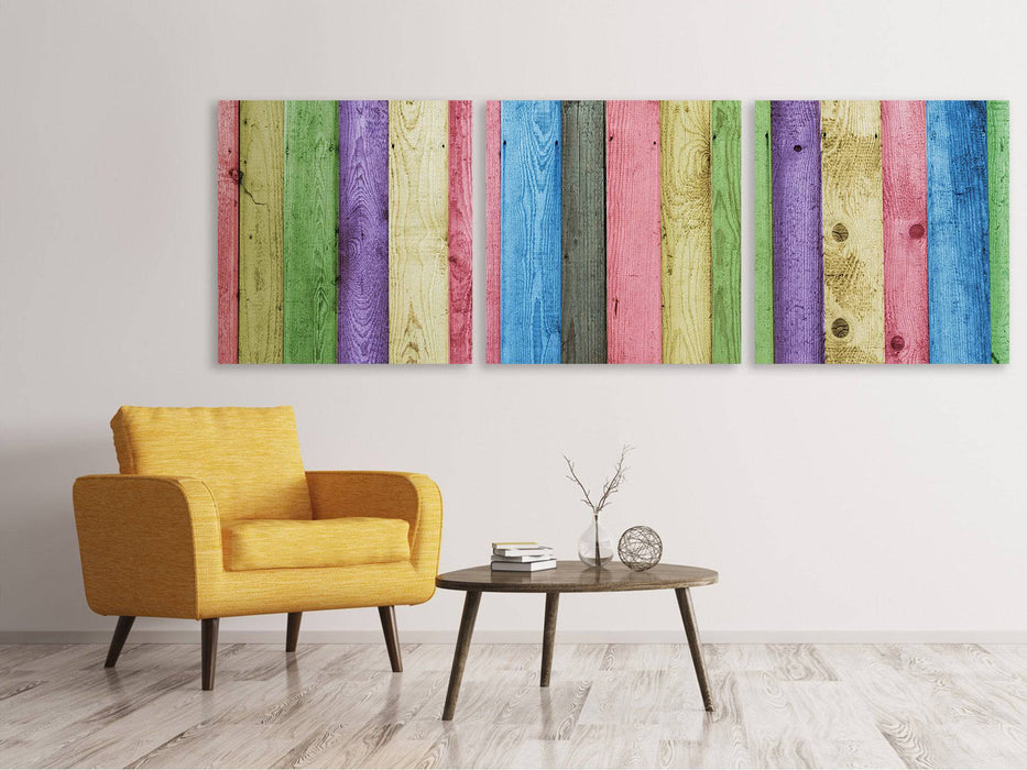 Tableau sur toile panoramique en 3 parties Bois coloré