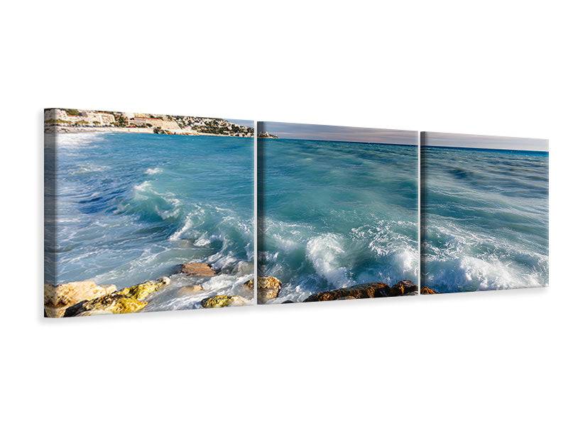 Panoramic 3-piece canvas picture Cote D`Azur