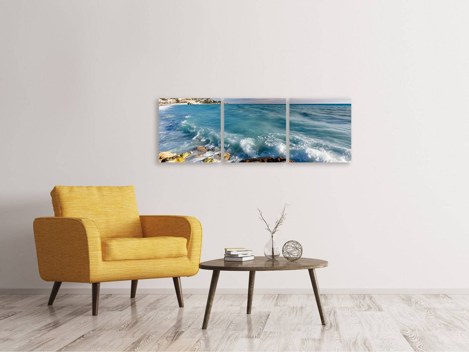 Panoramic 3-piece canvas picture Cote D`Azur