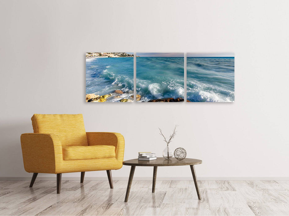 Panoramic 3-piece canvas picture Cote D`Azur