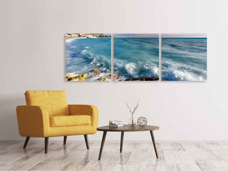 Panoramic 3-piece canvas picture Cote D`Azur