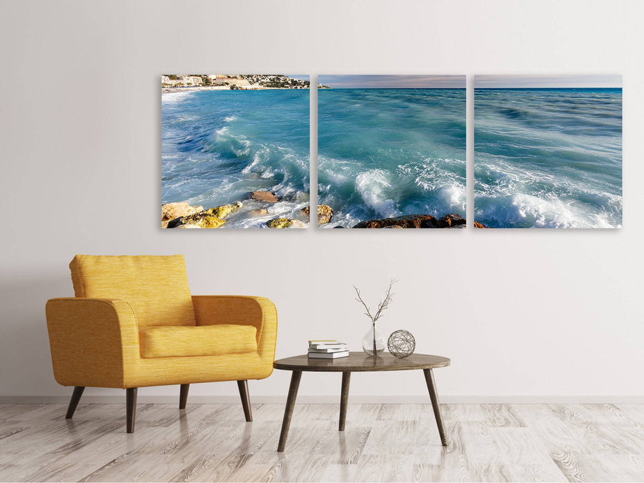 Panoramic 3-piece canvas picture Cote D`Azur