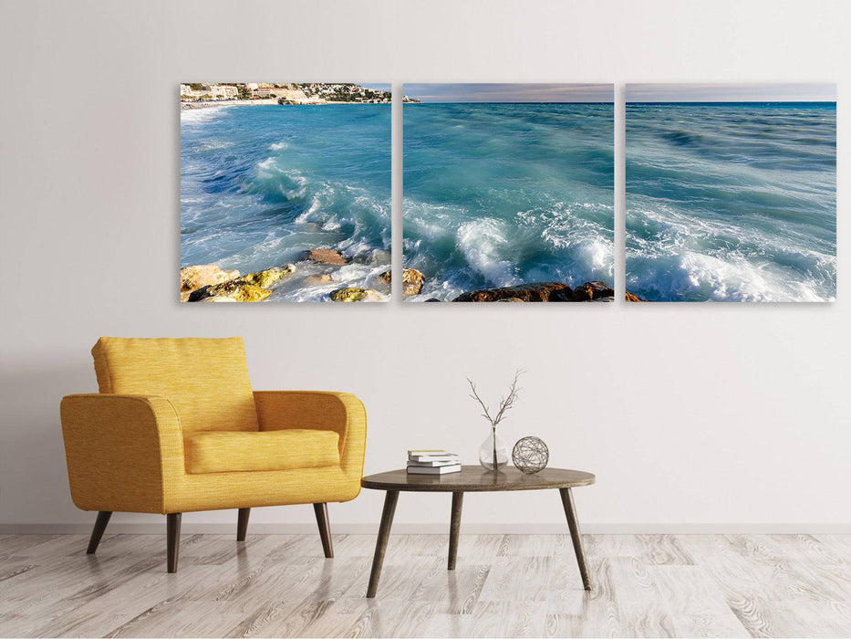 Panoramic 3-piece canvas picture Cote D`Azur